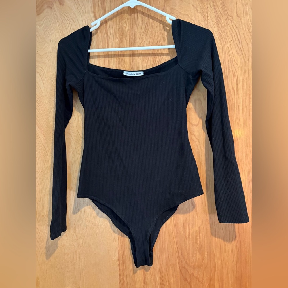 Reformation Black Ribbed Bodysuit S